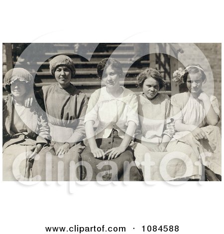 Group Of Five Young Mill Worker Girls Taking A Break In 1913 - Free Historical Stock Photography Photography by JVPD