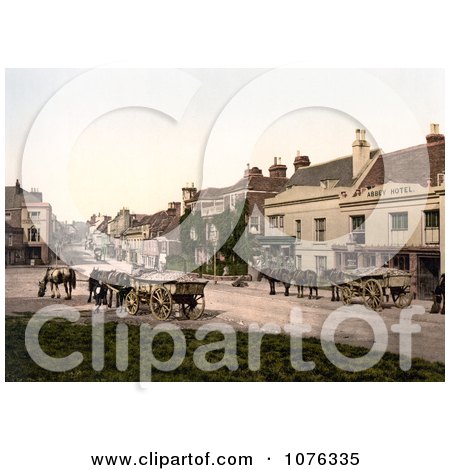 Historical Horses Pulling Loads on High Street in Battle Rother East Sussex England UK - Royalty Free Stock Photography  by JVPD