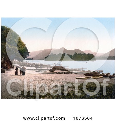 Historical People at the Boat Landing on the Shore of Derwent Water, Lake District, England - Royalty Free Stock Photography  by JVPD