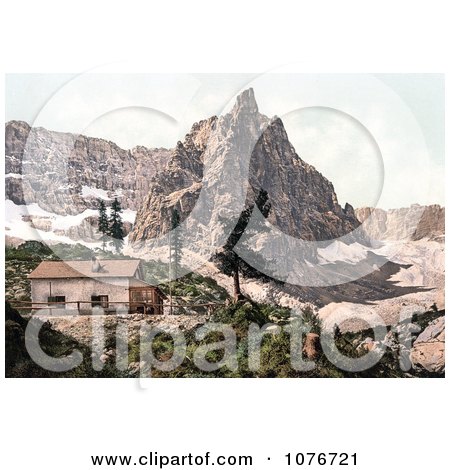 Historical Photochrome Building Near Mt. Surlon and Lake, Tyrol, Austria - Royalty Free Stock Photography  by JVPD