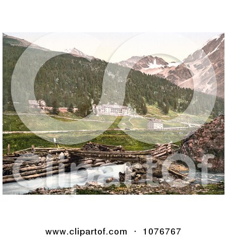 Historical Photochrome Hotel in Sulden Tyrol, Austria - Royalty Free Stock Photography  by JVPD