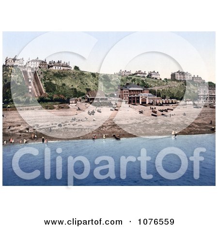 Historical the Beach and Leas Cliff Lift in Folkestone Kent England - Royalty Free Stock Photography  by JVPD