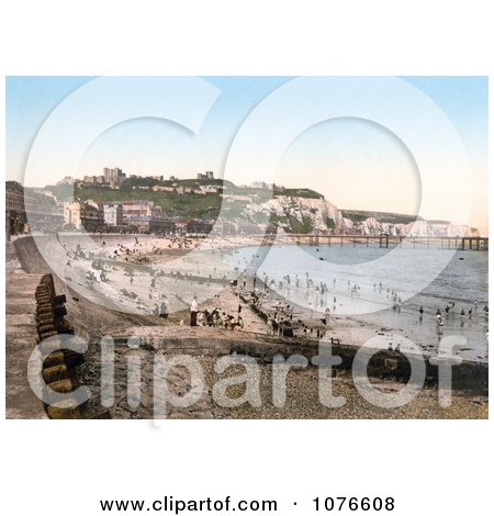 Historical the Beach, Dover Castle, White Cliffs and Seafront Buildings in Dover, Kent, England - Royalty Free Stock Photography  by JVPD