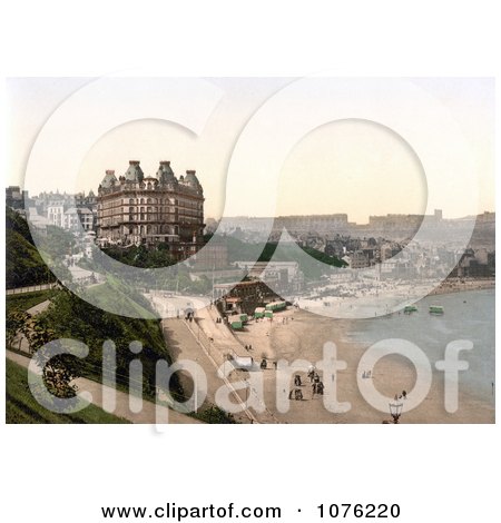 Historical the Beach in Front of the Grand Hotel in Scarborough North Yorkshire England UK - Royalty Free Stock Photography  by JVPD