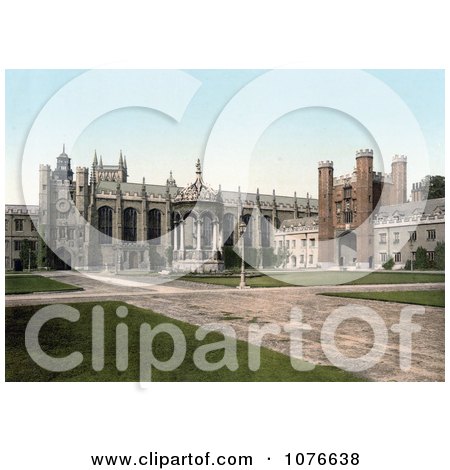 Historical the Great Court and Fountain and Great Gate at Trinity College, Cambridge, Cambridgeshire, England, UK - Royalty Free Stock Photography  by JVPD