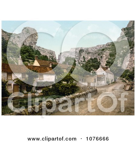 Historical the Lion Rock Cliffs and Village Buildings of Cheddar, England - Royalty Free Stock Photography  by JVPD