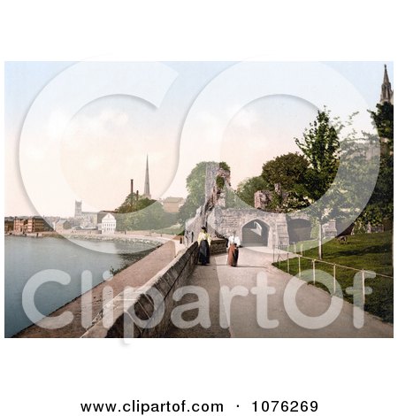 Historical Two Women Strolling on the Promenade in Worcester Worcestershire West Midlands England - Royalty Free Stock Photography  by JVPD