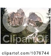 Hotel Buildings Near Monte Cristallo With Tre Croci Tyrol Austria Royalty Free Stock Photography