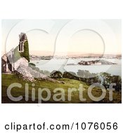 Ivy Covered Ruins Of The Mount Edgcumbe Folly With A View Of Drakes Island As Seen From Mount Edgcumbe Plymouth Devon England UK Royalty Free Stock Photography