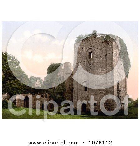 Ivy Growing on the Ruins of the Norman Styled Keep Of Goodrich Castle at Dusk in Goodrich Herefordshire England - Royalty Free Stock Photography  by JVPD