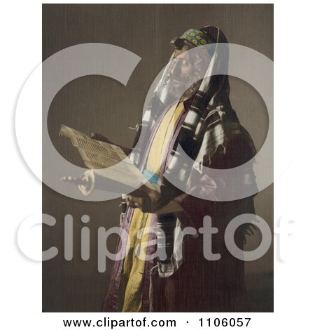 Jerusalem Rabbi Man Holding A Scroll And Phylacteries - Royalty Free Historical Stock Photo by JVPD