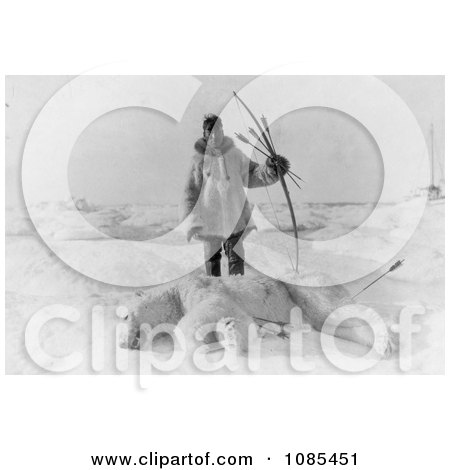 Male Eskimo Hunter Man With Bow and Arrows, Standing Over a Killed Polar Bear - Free Historical Stock Photography by JVPD