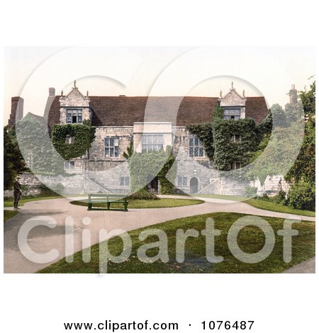 Man on a Path by a Bench at the Old Archbishop’s Palace in Maidstone Kent England United Kingdom - Royalty Free Stock Photography  by JVPD