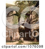 Man Reading The Carved Text On The High Rocks In Tunbridge Wells Kent England UK Royalty Free Stock Photography