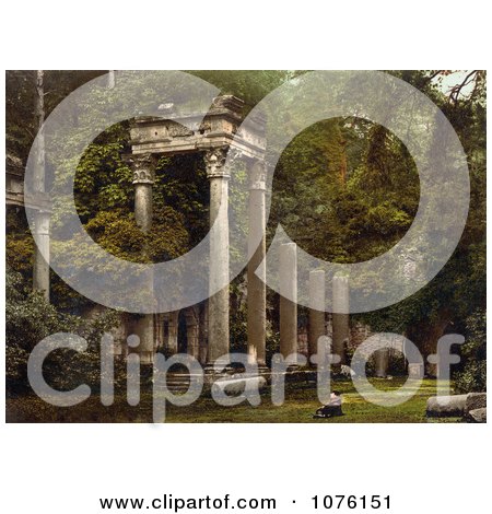 Man Sitting in Front of the Virginia Water Roman Ruins in Windsor Runnymede Surrey London England UK - Royalty Free Stock Photography  by JVPD