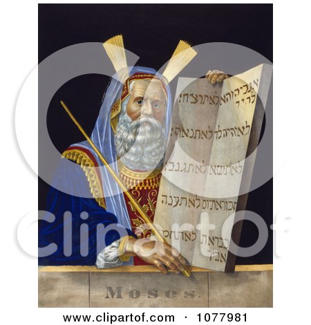 Moses Holding a Staff and a Tablet With the Ten Commandments on a Tablet - Royalty Free Historical Clip Art  by JVPD