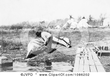 Ojibwa Indian Fixing Canoe - Free Historical Stock Photography by JVPD