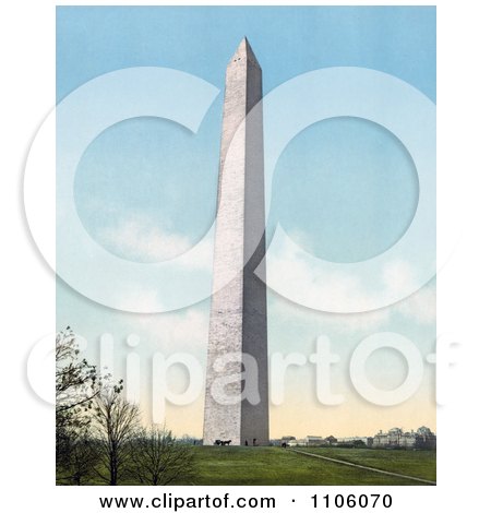 Pedestrians And A Horse Drawn Carriage At The Bottom Of The Washington Monument - Royalty Free Historical Stock Photo by JVPD