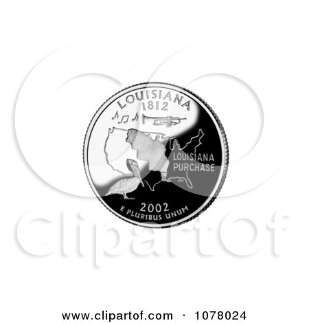 Pelican, Trumpet, and Louisiana Purchase Outline on the Louisiana State Quarter - Royalty Free Stock Photography by JVPD