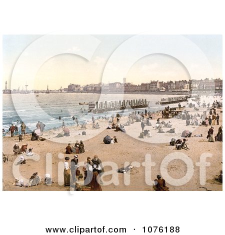 People and Bathing Machines on the Beach in Margate Thanet Kent England UK - Royalty Free Stock Photography  by JVPD