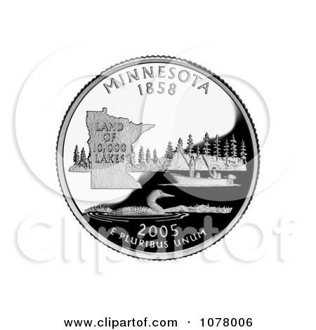People Fishing on a Lake, a Loon and State Outline on the Minnesota State Quarter - Royalty Free Stock Photography by JVPD