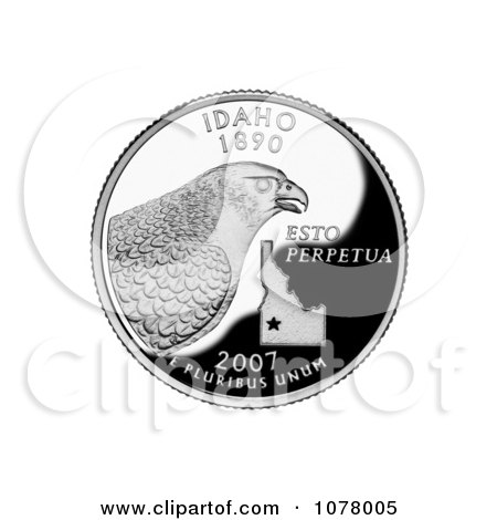 Peregrine Falcon and State Outline on the Idaho State Quarter - Royalty Free Stock Photography by JVPD