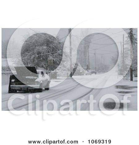 Person Working On Broken Down Car On Snow Covered Road - Royalty Free Winter Stock Photography by Kenny G Adams