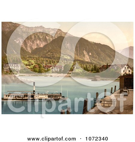 Photochrom of a Boat Near Bonigen, Switzerland - Royalty Free Historical Stock Photography by JVPD