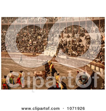 Photochrom of a Bullfighting Scene in Barcelona, Spain - Royalty Free Historical Stock Photo by JVPD