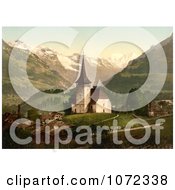 Photochrom Of A Church And Swiss Alps Frutigen Switzerland Royalty Free Historical Stock Photography by JVPD