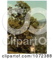 Photochrom Of A Church And Waterfall In Giornico Switzerland Royalty Free Historical Stock Photography by JVPD