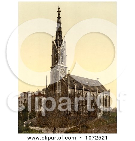Photochrom of a Church of Unterstrasse in Zurich, Switzerland - Royalty Free Historical Stock Photography by JVPD