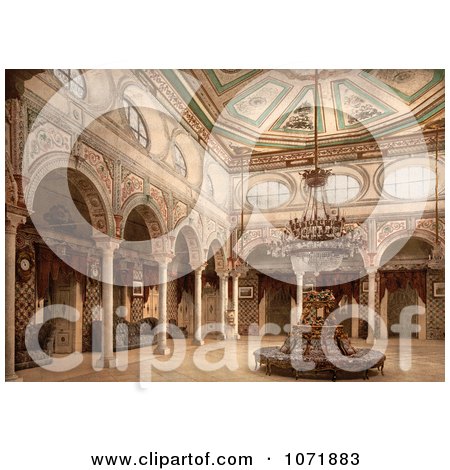 Photochrom of a Circular Chair in a Drawing Room, Kasr-el-Said, Tunisia - Royalty Free Historical Stock Photo by JVPD