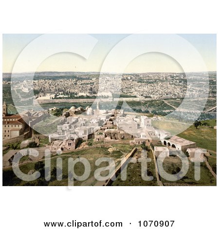 Photochrom of a Cityscape View of Jerusalem, Israel - Royalty Free Historical Stock Photo by JVPD