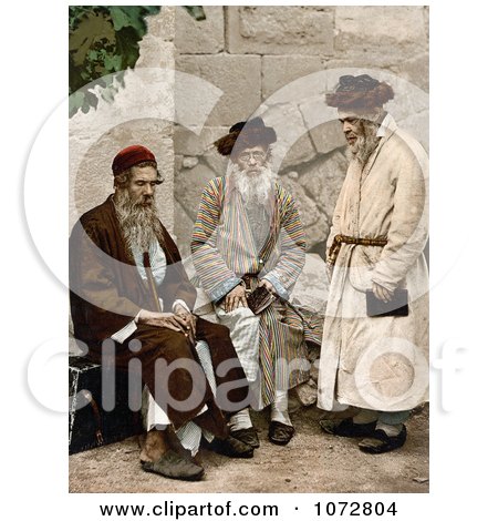 Photochrom of a Group of Men in Jerusalem, Israel - Royalty Free Historical Stock Photography by JVPD