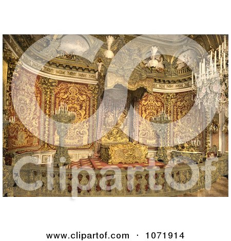 Photochrom of a Herrenchiemsee Castle Bedroom in Germany - Royalty Free Historical Stock Photo by JVPD