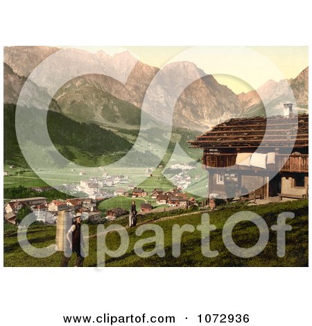 Photochrom of a House at Engelberg Valley - Royalty Free Historical Stock Photography by JVPD