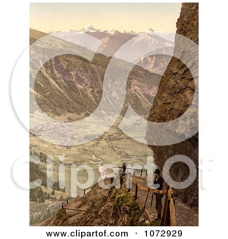 Photochrom of a Man at a Viewpoint, Switzerland - Royalty Free Historical Stock Photography by JVPD