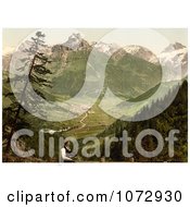 Photochrom Of A Man Viewing Engelberg Valley Royalty Free Historical Stock Photography