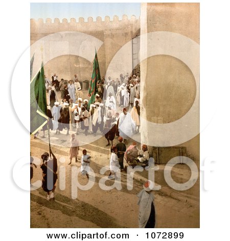 Photochrom of a Parade in Kairwan, Tunisia - Royalty Free Historical Stock Photography by JVPD