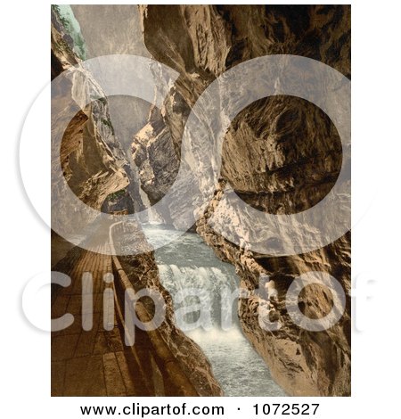Photochrom of a Path in the Gorge of the Tamina, Switzerland - Royalty Free Historical Stock Photography by JVPD
