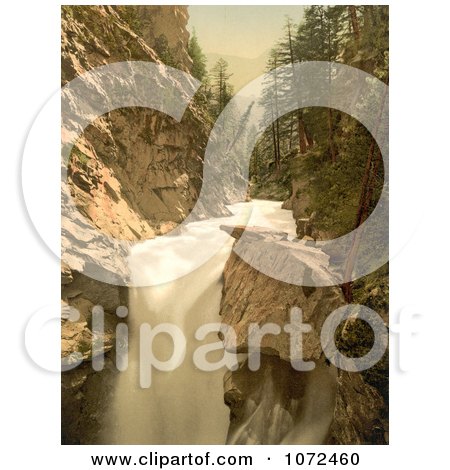 Photochrom of a River and Waterfall in Gorner Gorge, Switzerland - Royalty Free Historical Stock Photography by JVPD