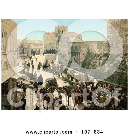Photochrom of a Street of the Tower of David, Jerusalem - Royalty Free Historical Stock Photo by JVPD