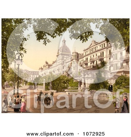 Photochrom of a Street Scene at the Grand Hotel Victoria, Interlaken - Royalty Free Historical Stock Photography by JVPD