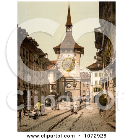 Photochrom of a Street Scene in Berne Switzerland - Royalty Free Historical Stock Photography by JVPD