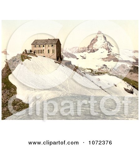 Photochrom of a Train Station Near Matterhorn Mountain, Switzerland - Royalty Free Historical Stock Photography by JVPD