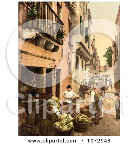 Photochrom of a Venetian Street Market - Royalty Free Historical Stock Photography by JVPD