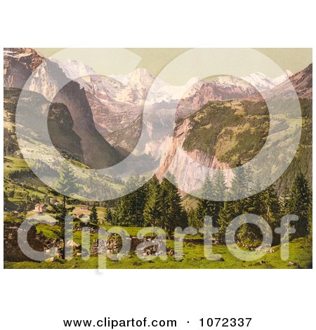 Photochrom of a View of Breithorn Mountain, Switzerland - Royalty Free Historical Stock Photography by JVPD