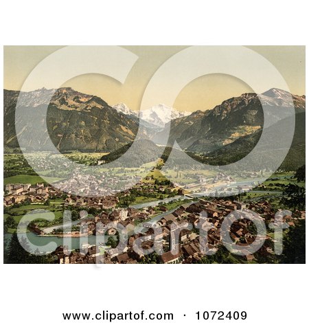 Photochrom of a View of Interlaken and the Aare River - Royalty Free Historical Stock Photography by JVPD