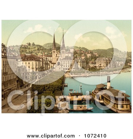 Photochrom of a View of The Quay in Lucerne, Switzerland - Royalty Free Historical Stock Photography by JVPD